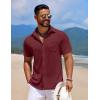 imageCOOFANDY Mens Knit Button Down Shirts Casual Short Sleeve Polo Shirt Summer Beach Shirts with PocketRed Dahlia