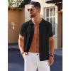 imageCOOFANDY Mens Knit Shirt Short Sleeve Button Down Shirts Casual Summer Beach Vintage Polo ShirtsBlack