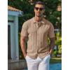imageCOOFANDY Mens Knit Shirt Short Sleeve Button Down Shirts Casual Summer Beach Vintage Polo ShirtsKhaki