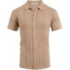 imageCOOFANDY Mens Knit Shirt Short Sleeve Button Down Shirts Casual Summer Beach Vintage Polo ShirtsKhaki