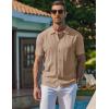 imageCOOFANDY Mens Knit Shirt Short Sleeve Button Down Shirts Casual Summer Beach Vintage Polo ShirtsKhaki