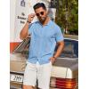 imageCOOFANDY Mens Knit Shirt Short Sleeve Button Down Shirts Casual Summer Beach Vintage Polo ShirtsLight Blue