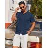 imageCOOFANDY Mens Knit Shirt Short Sleeve Button Down Shirts Casual Summer Beach Vintage Polo ShirtsNavy Blue
