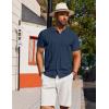 imageCOOFANDY Mens Knit Shirt Short Sleeve Button Down Shirts Casual Summer Beach Vintage Polo ShirtsNavy Blue