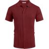 imageCOOFANDY Mens Knit Shirt Short Sleeve Button Down Shirts Casual Summer Beach Vintage Polo ShirtsWine Red