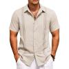 imageCOOFANDY Cuban Guayabera Shirts for Men Short Sleeve Casual Button Down Shirts Summer Vacation ShirtsBeige