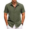 imageCOOFANDY Cuban Guayabera Shirts for Men Short Sleeve Casual Button Down Shirts Summer Vacation ShirtsOlive Green