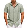 imageCOOFANDY Cuban Guayabera Shirts for Men Short Sleeve Casual Button Down Shirts Summer Vacation ShirtsSage Green