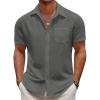 imageCOOFANDY Mens Casual Button Down Short Sleeve Shirt Textured Summer Beach Vacation ShirtDark Grey