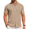 imageCOOFANDY Mens Knit Shirt Short Sleeve Button Down Shirts Casual Summer Beach Vintage Polo ShirtsKhaki