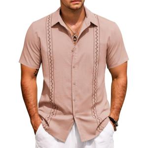 imageCOOFANDY Cuban Guayabera Shirts for Men Short Sleeve Casual Button Down Shirts Summer Vacation ShirtsDusty Rose