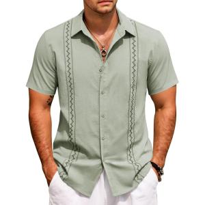 imageCOOFANDY Cuban Guayabera Shirts for Men Short Sleeve Casual Button Down Shirts Summer Vacation ShirtsSage Green
