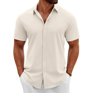 imageCOOFANDY Mens Button Down Shirts Short Sleeve Casual Summer Beach Shirts Vacation Wedding ShirtsBeige