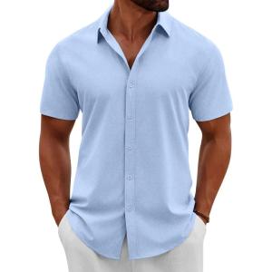imageCOOFANDY Mens Button Down Shirts Short Sleeve Casual Summer Beach Shirts Vacation Wedding ShirtsClear Blue