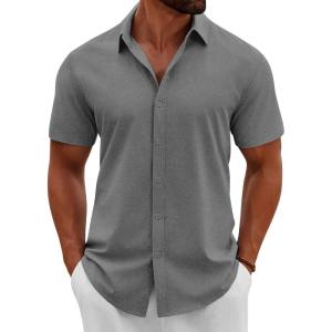 imageCOOFANDY Mens Button Down Shirts Short Sleeve Casual Summer Beach Shirts Vacation Wedding ShirtsDark Grey