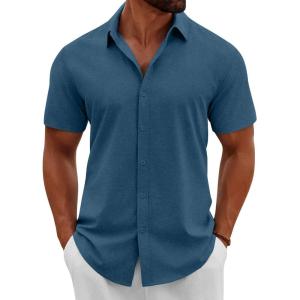 imageCOOFANDY Mens Button Down Shirts Short Sleeve Casual Summer Beach Shirts Vacation Wedding ShirtsDeep Blue