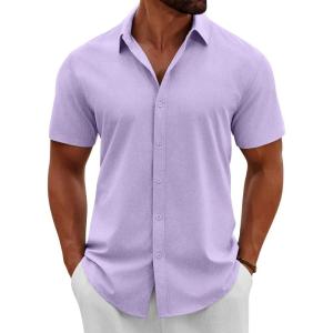 imageCOOFANDY Mens Button Down Shirts Short Sleeve Casual Summer Beach Shirts Vacation Wedding ShirtsLavender