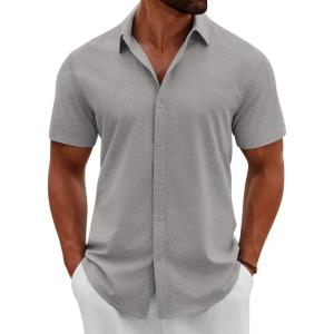 imageCOOFANDY Mens Button Down Shirts Short Sleeve Casual Summer Beach Shirts Vacation Wedding ShirtsLight Grey