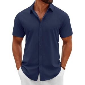 imageCOOFANDY Mens Button Down Shirts Short Sleeve Casual Summer Beach Shirts Vacation Wedding ShirtsNavy Blue