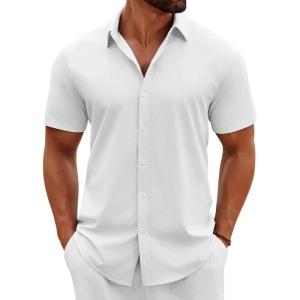 imageCOOFANDY Mens Button Down Shirts Short Sleeve Casual Summer Beach Shirts Vacation Wedding ShirtsWhite