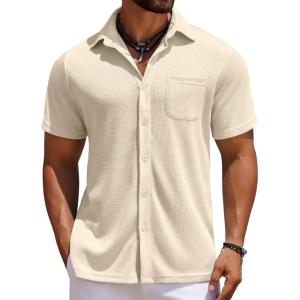 imageCOOFANDY Mens Knit Button Down Shirts Casual Short Sleeve Polo Shirt Summer Beach Shirts with PocketVanilla Ice