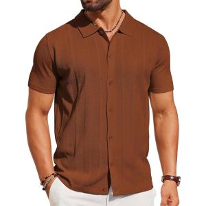 imageCOOFANDY Mens Knit Shirt Short Sleeve Button Down Shirts Casual Summer Beach Vintage Polo ShirtsTerracotta