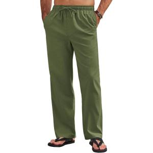 imageCOOFANDY Mens Linen Pants Drawstring Casual Loose Fit Beach Summer Pants Lightweight Linen Trousers Yoga PantsArmy Green