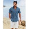 imageCOOFANDY Mens Button Down Shirts Short Sleeve Casual Cotton Shirts Summer Beach Wedding ShirtsDenim Blue
