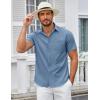 imageCOOFANDY Mens Casual Button Down Shirts Short Sleeve Summer Untucked Dress Shirt with PocketSlate Blue
