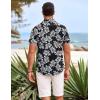 imageCOOFANDY Mens Hawaiian Shirts Short Sleeve Casual Button Down Beach Vacation Summer ShirtBlackwhite Leaf