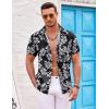 imageCOOFANDY Mens Hawaiian Shirts Short Sleeve Casual Button Down Beach Vacation Summer ShirtBlackwhite Leaf
