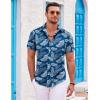 imageCOOFANDY Mens Hawaiian Shirts Short Sleeve Casual Button Down Beach Vacation Summer ShirtBlue Leaf