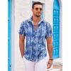 imageCOOFANDY Mens Hawaiian Shirts Short Sleeve Casual Button Down Beach Vacation Summer ShirtBluewhite Leaf