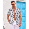 imageCOOFANDY Mens Hawaiian Shirts Short Sleeve Casual Button Down Beach Vacation Summer ShirtGreytropical Tree