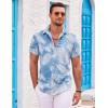 imageCOOFANDY Mens Hawaiian Shirts Short Sleeve Casual Button Down Beach Vacation Summer ShirtLight Bluewhite Palm Leaf