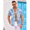 imageCOOFANDY Mens Hawaiian Shirts Short Sleeve Casual Button Down Beach Vacation Summer ShirtLight Bluewhite Palm Leaf
