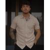 imageCOOFANDY Mens Knit Short Sleeve Shirt Casual Button Down Shirt Vintage Fashion Polo Shirts Crochet Summer Beach ShirtsBeige