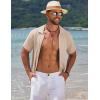 imageCOOFANDY Mens Knit Short Sleeve Shirt Casual Button Down Shirt Vintage Fashion Polo Shirts Crochet Summer Beach ShirtsBeige