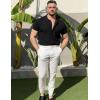 imageCOOFANDY Mens Knit Short Sleeve Shirt Casual Button Down Shirt Vintage Fashion Polo Shirts Crochet Summer Beach ShirtsBlack