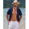 imageCOOFANDY Mens Knit Short Sleeve Shirt Casual Button Down Shirt Vintage Fashion Polo Shirts Crochet Summer Beach ShirtsBlueviolet