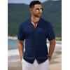 imageCOOFANDY Mens Knit Short Sleeve Shirt Casual Button Down Shirt Vintage Fashion Polo Shirts Crochet Summer Beach ShirtsBlueviolet