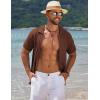 imageCOOFANDY Mens Knit Short Sleeve Shirt Casual Button Down Shirt Vintage Fashion Polo Shirts Crochet Summer Beach ShirtsBrown