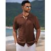 imageCOOFANDY Mens Knit Short Sleeve Shirt Casual Button Down Shirt Vintage Fashion Polo Shirts Crochet Summer Beach ShirtsBrown