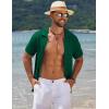 imageCOOFANDY Mens Knit Short Sleeve Shirt Casual Button Down Shirt Vintage Fashion Polo Shirts Crochet Summer Beach ShirtsEvergreen