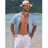 imageCOOFANDY Mens Knit Short Sleeve Shirt Casual Button Down Shirt Vintage Fashion Polo Shirts Crochet Summer Beach ShirtsLight Blue