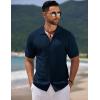 imageCOOFANDY Mens Knit Short Sleeve Shirt Casual Button Down Shirt Vintage Fashion Polo Shirts Crochet Summer Beach ShirtsNavy Blue
