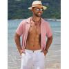 imageCOOFANDY Mens Knit Short Sleeve Shirt Casual Button Down Shirt Vintage Fashion Polo Shirts Crochet Summer Beach ShirtsPink