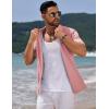imageCOOFANDY Mens Knit Short Sleeve Shirt Casual Button Down Shirt Vintage Fashion Polo Shirts Crochet Summer Beach ShirtsPink
