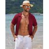 imageCOOFANDY Mens Knit Short Sleeve Shirt Casual Button Down Shirt Vintage Fashion Polo Shirts Crochet Summer Beach ShirtsWine Red