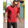 imageCOOFANDY Mens Knit Short Sleeve Shirt Casual Button Down Shirt Vintage Fashion Polo Shirts Crochet Summer Beach ShirtsWine Red